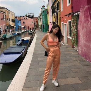 Zara Two Piece Pant and Top Satin Silk Set